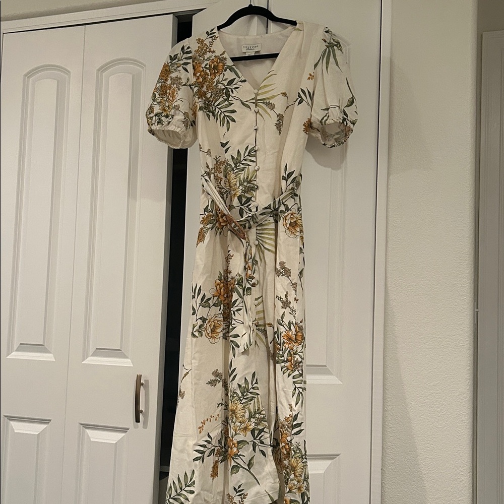 Calypso St. Barth Floral Linen Blend Midi Dress XS 🌿